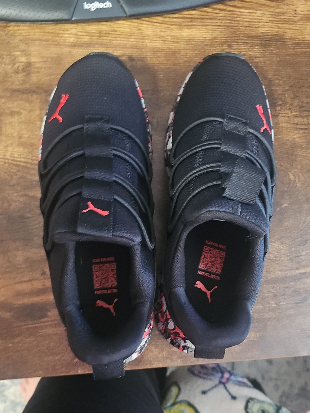 Puma Kids Black Sneakers with Red Accents SZ 5 NWT Includes Box